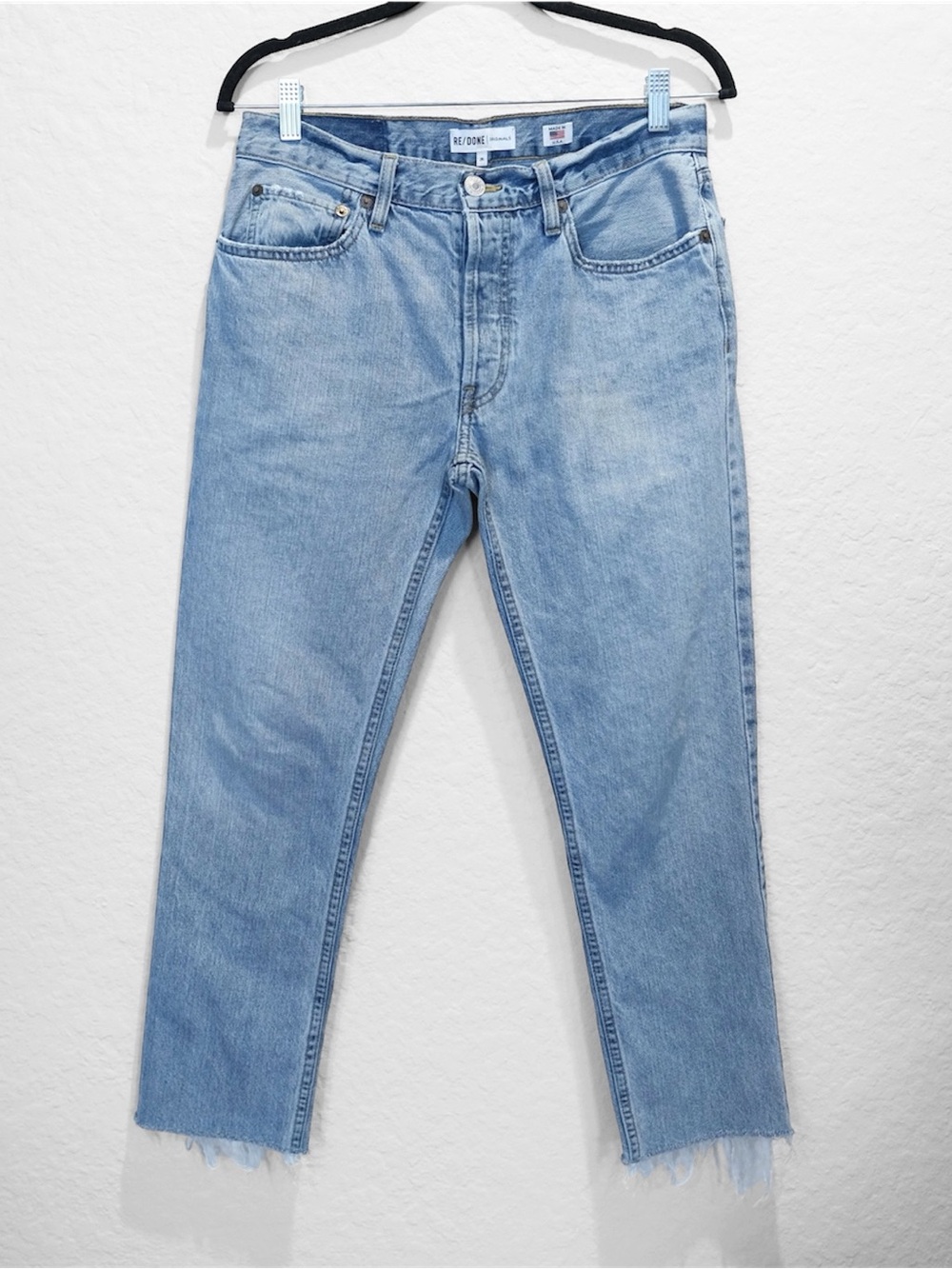 RE/DONE Originals Relaxed Crop Size 26 Light Wash Mid-Rise Raw Hem Button Fly